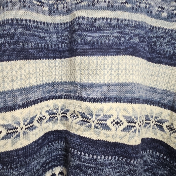 Snowflake Embellished Sequins Sweater Zip Cardigan Blue White Fairisle Winter - Picture 13 of 13